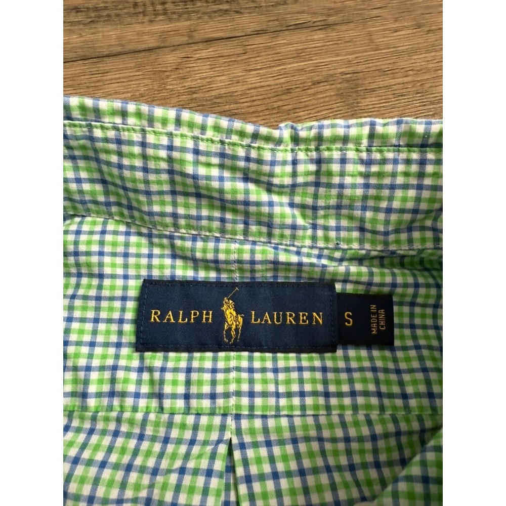 EUC Mens Ralph Lauren green blue plaid long sleeve button up 100% cotton size S - Picture 3 of 8